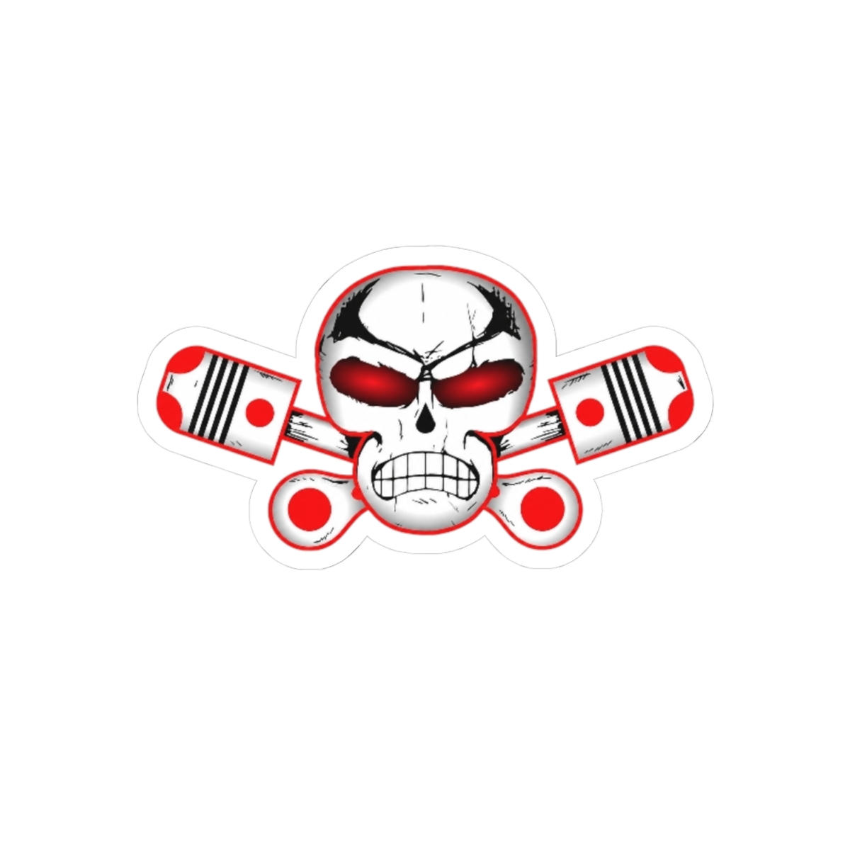 Angry Skull with Pistons Sticker | Kiss-Cut Sticker | Outlaws MC - alternate angle 1, merchandise